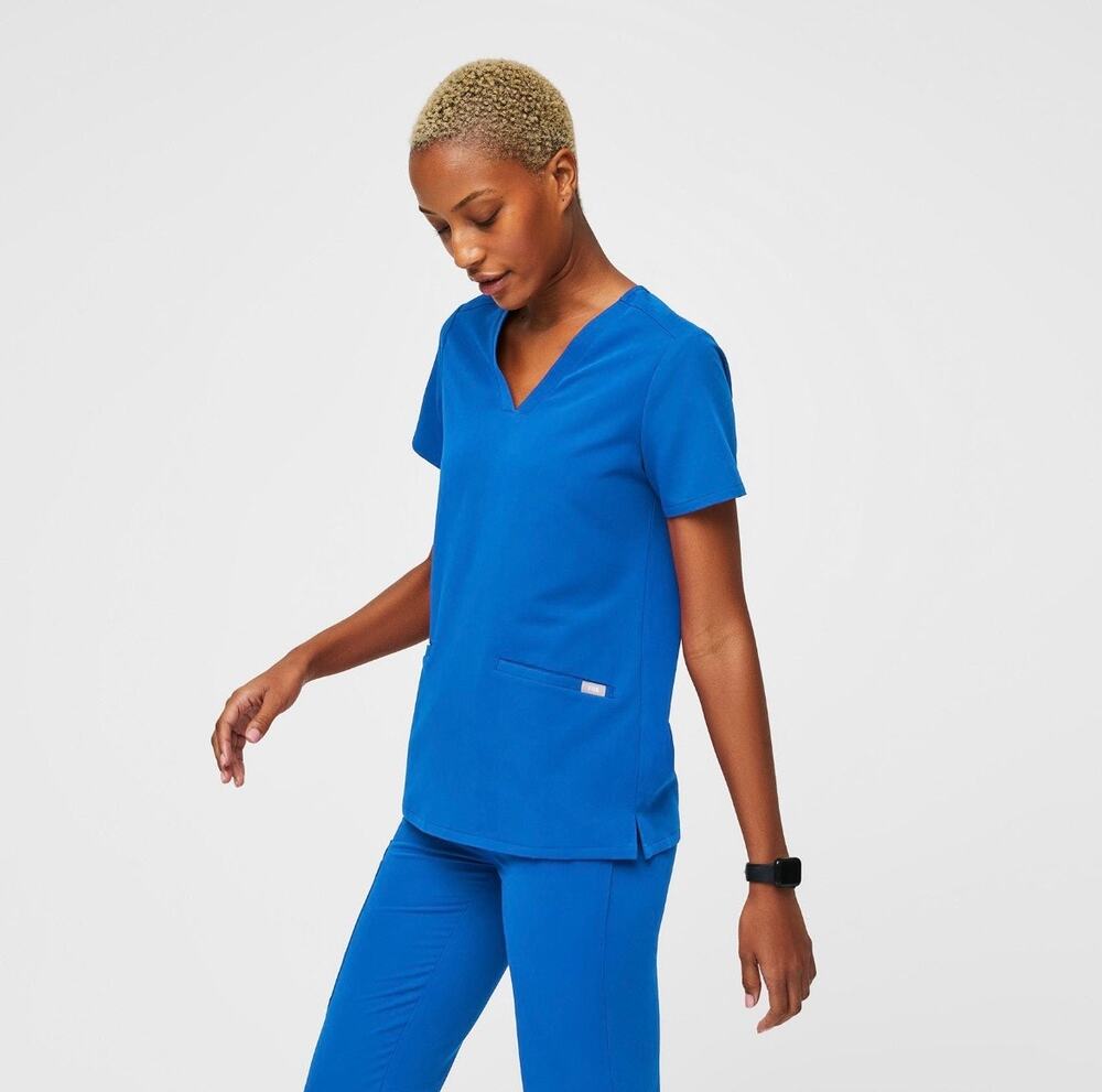 FIGS Womens Scrub Set Royal Blue V Neck Casma Top Zamora Jogger Pants Medical